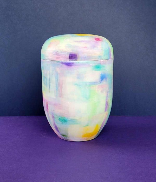 foto naturstoff urne farbspiel weiß vielfarbig trauerfeier